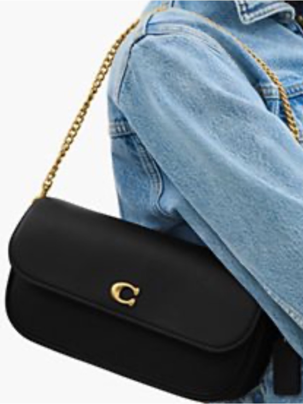 Coach Black Leather Shoulder Bag with Gold Hardware